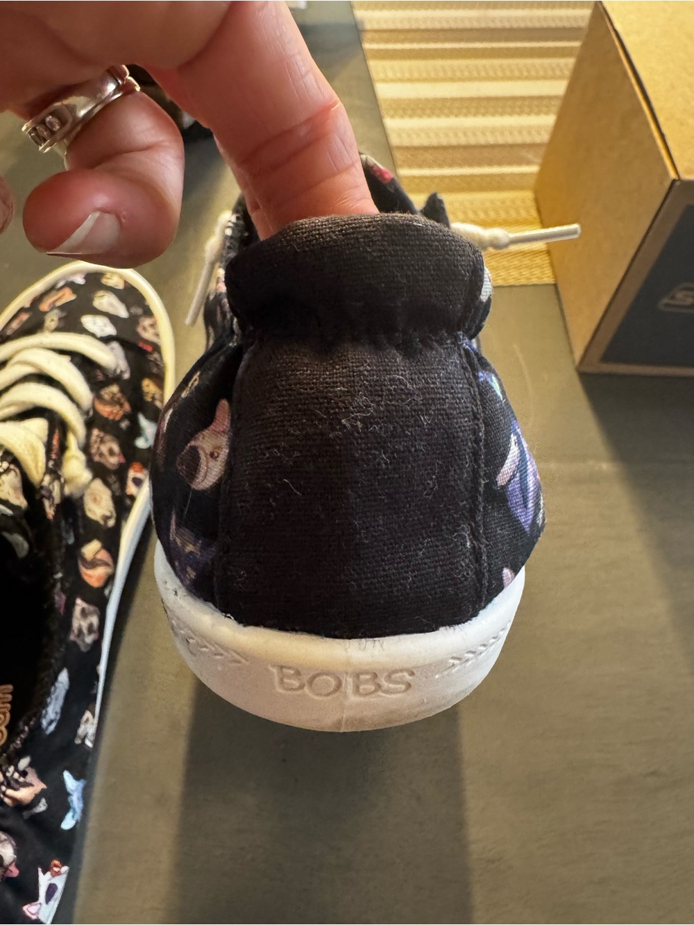 Skechers BOBS black canvas sneakers with multicolor dog print white accents 9.5. - Picture 11 of 12